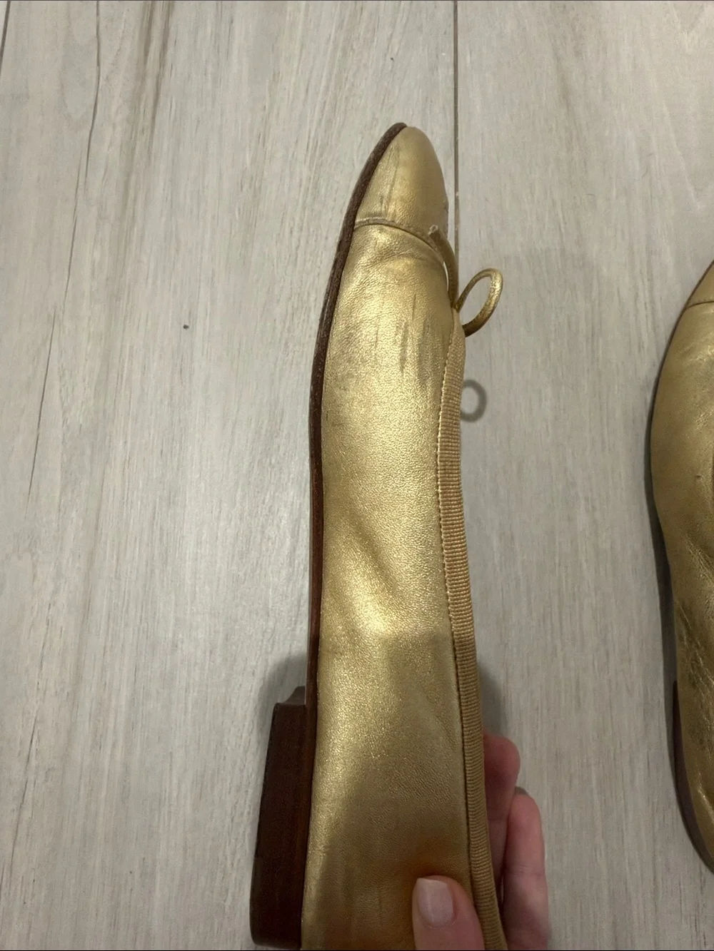 CHANEL Classic Leather Ballet Flats in Gold Size 38